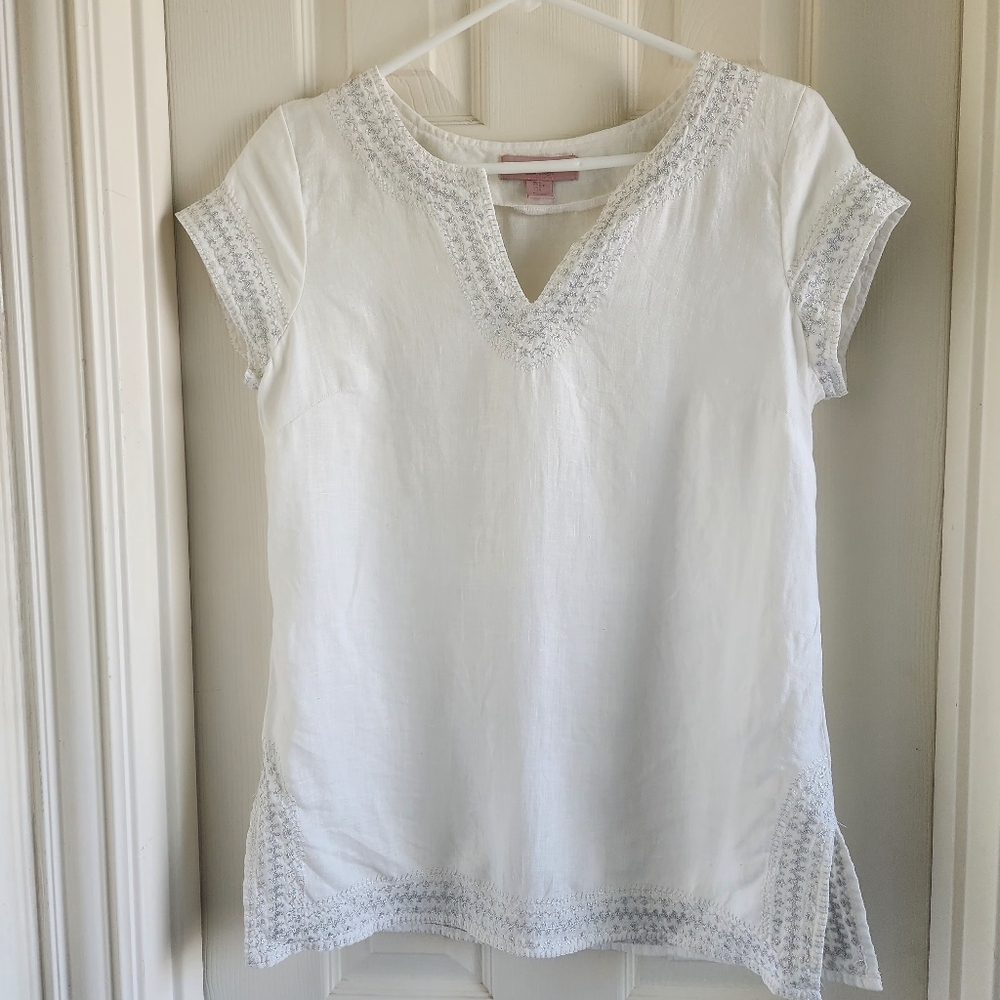 Saint Tropez West 100% Linen Top Embroidered Resortwear Size‎ Small